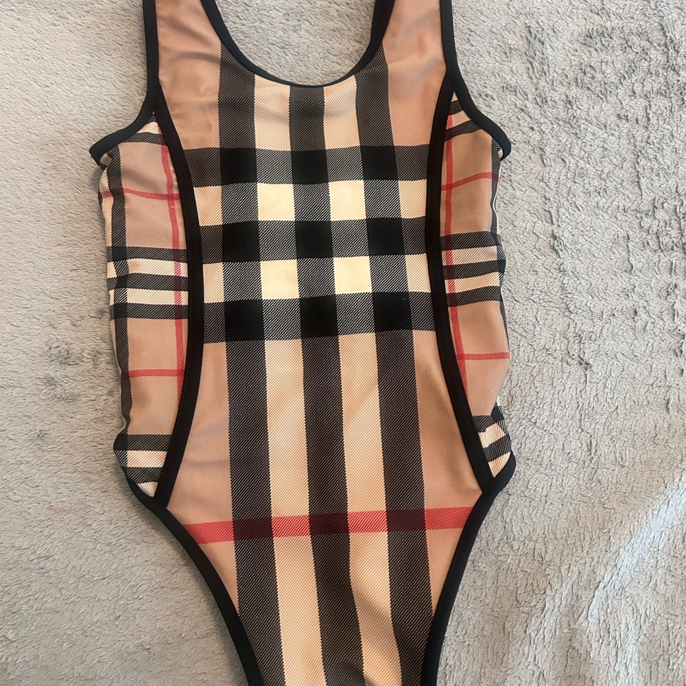 Burberry Beige and Black Check Kids Swim One Piece